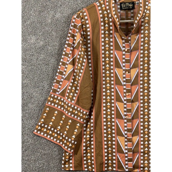 Bob Mackie Top Womens 1X Brown Orange Wearable Art Button-Up Padded Blouse - Picture 4 of 10